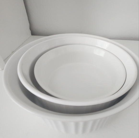 Corningware French White Round Ceramic Stoneware Baking Dish Trio With Lids - Picture 7 of 13
